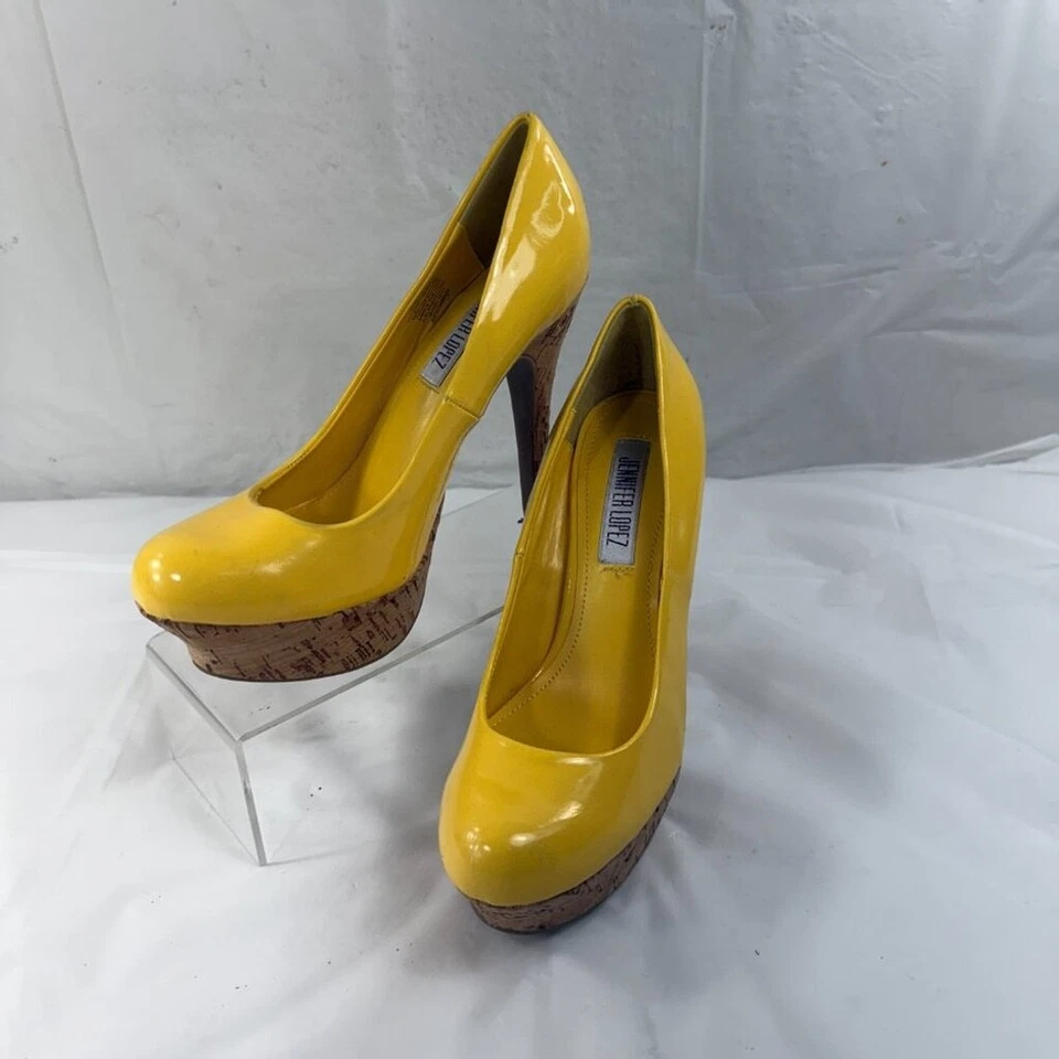 Zapatos Jennifer Lopez JLO Tacón Amarillo Plataforma Corcho Talla 6 M Foto 4 de 4