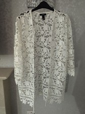 Alfani S Small White Open Front Lace Duster Jacket 3/4 Sleeves