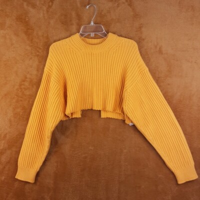ACNE STUDIOS Sweater Womens XS Orange Pullover Ribbed Crop Cut Off Heavyweight