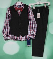 NWT Izod Boys 4 Piece Black Micro Tick Vest Set Suit Size 5 MSRP 54.50