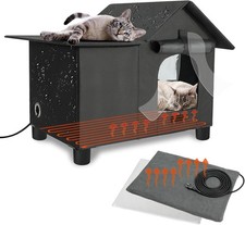 Elevated Large Heated Cat House Outdoor Cats in Winter Weatherproof Feral Cat