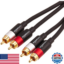 Amazon Basics 2 RCA Audio Cable, Gold-Plated, 4 Feet, Black for Amp/Speakers