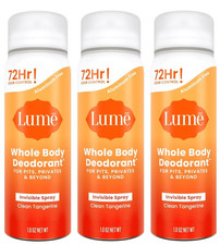 3 Cans Lume Whole Body Deodorant Sprays Clean Tangerine Travel Size 1 oz