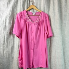NWOT SHADOWLINE Pink Nylon Short Sleeve Top Nightgown Robe Sz 42 XL Nylon