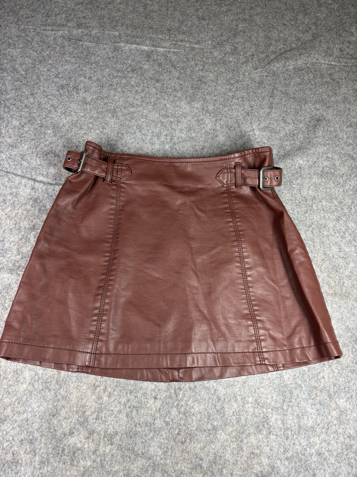 Free People Womens Size 2 Brown Faux Leather Buckle Grommet Mini Skirt