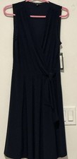 NWT Tahari Midi Dress/Faux Wrap Sleeveless/Navy /Size Medium