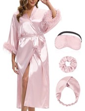 Bride Robe For Wedding Day Bridal Robes Feather Long Satin Kimono Party Outfit