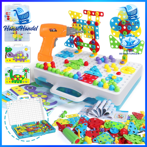 Montessori Mosaik Steckspiel Mit Akkuschrauber 224 Teile Ab 3 Jahre-image