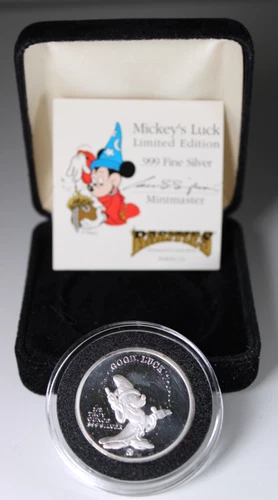 1/2  oz .999 Silver Round - Mickey Mouse Sorcerer Good Luck