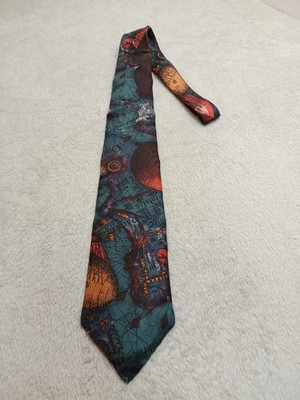 Vintage Miltons Globe Ocean Alchemy 100% Silk Neck Tie USA Made