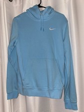 Nike men  s light Blue Logo Fleece Pullover Hoodie Pockets Regular Fit Small