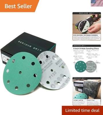 5-Inch 9-Hole 120 Grit Hook & Loop Sanding Discs - Durable 50 Pack for Festool