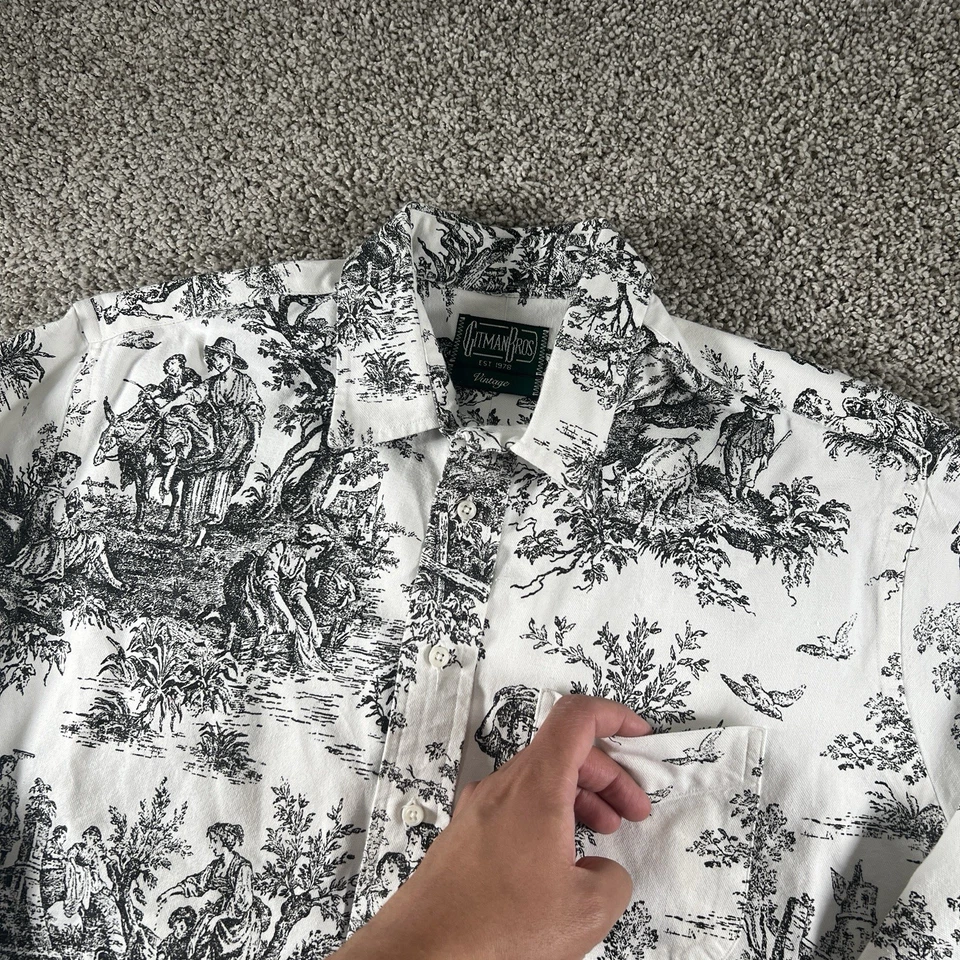 Vintage Gitman Bros Shirt Mens XL Toile de Jouy Pastoral Print Button-Down - Image 2 of 4