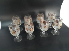 Mid Century Libby Golden Foliage Frosted Old Fashioned Glasses, Set Of 8
