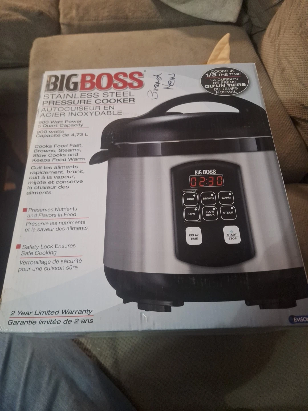 💙BIG BOSS Stainless Steel Electric 900w 5 qt Pressure Cooker Opened Box