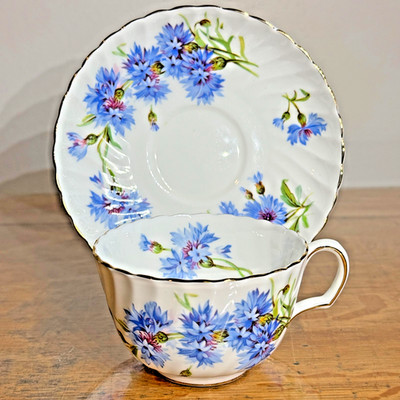 Adderley England White Blue Cornflowers Teacup & Saucer