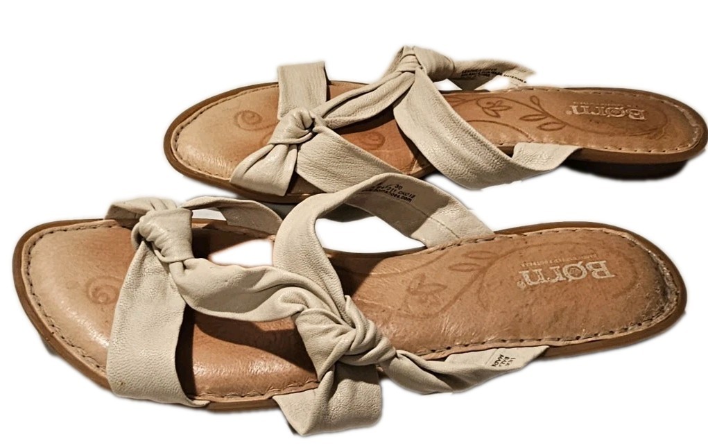 Womens Born Sandals US Size 8 Off-White Knotted Leather Strap Comfort Shoes thumbnail 4