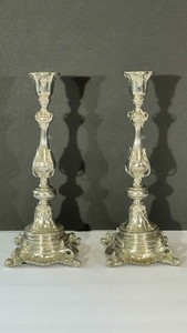 Antique WMF Germany GALW Silver Plated Shabbat Candlesticks Pair 12" Judaica