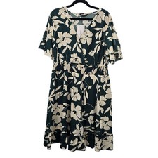 BloomChic Dress Womens 14W 16W Green Floral Wrap Midi Flutter Sleeve Pockets New
