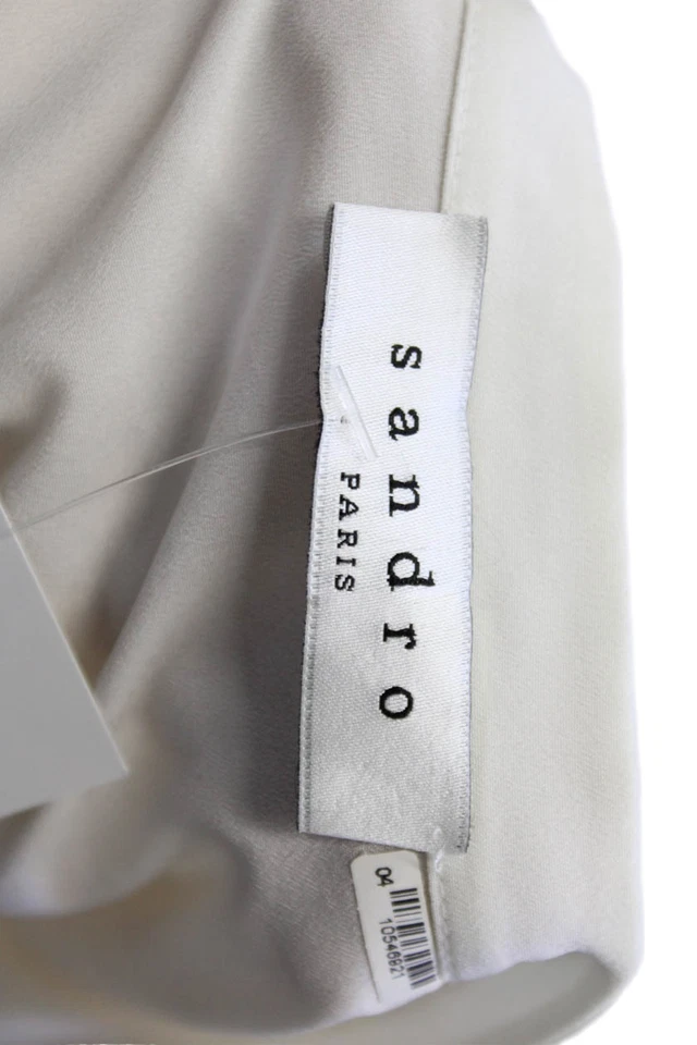 Vestido recto Sandro para mujer beige línea A cuello en V sin mangas botón talla M Foto 4 de 4