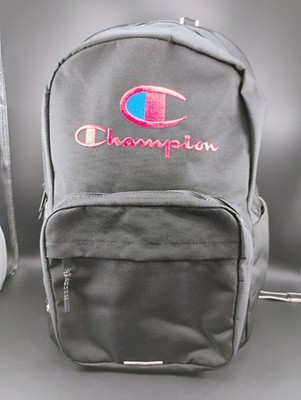 Champion Black Backpack With Embroidered Logo Durable & Spacious