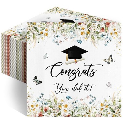 Graduation Napkins 50 pcs Wildflower Congrats Grad Napkins Disposable Floral Hig