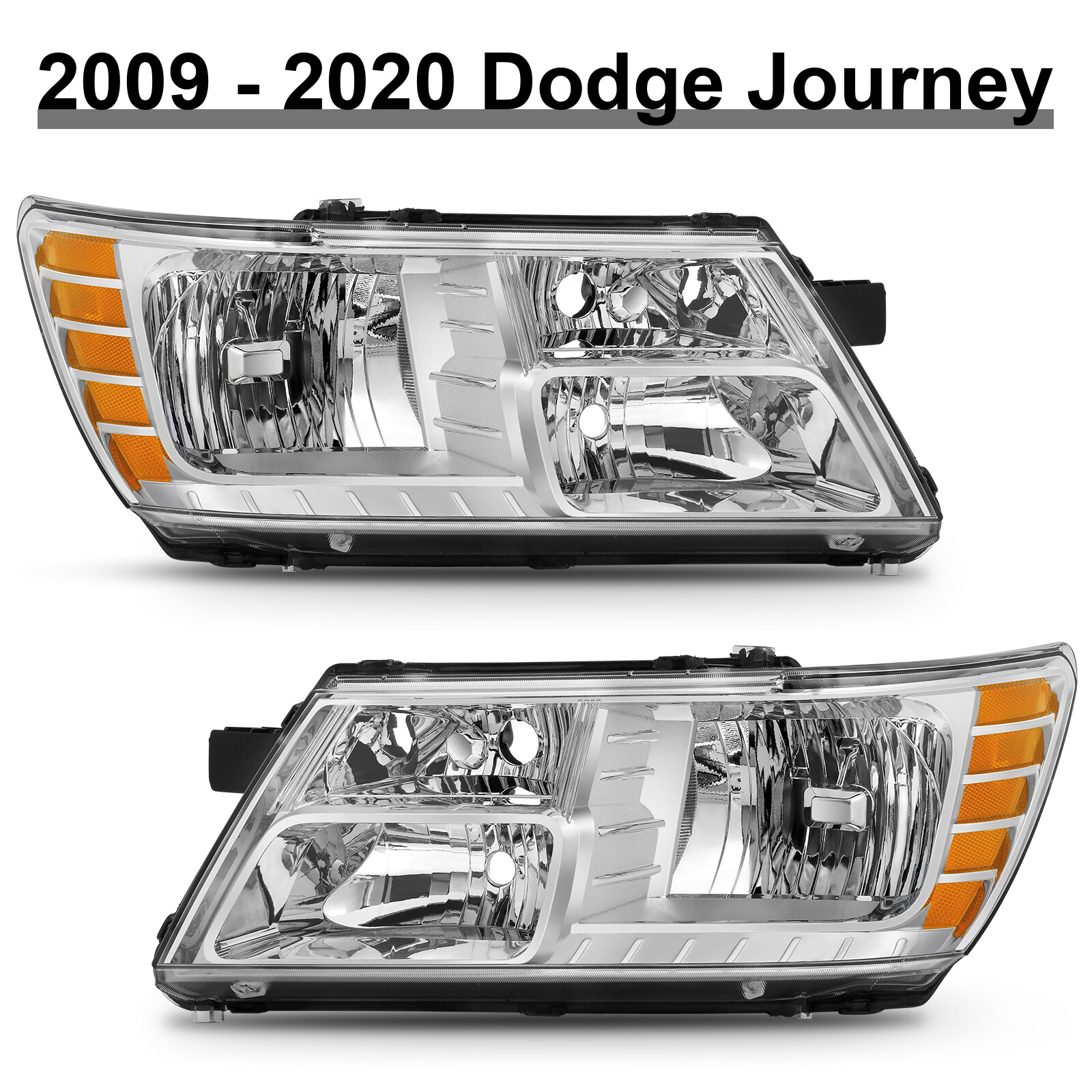 Headlights For 2009-2020 Dodge Journey Chrome Housing Amber Corner Headlamp L+R