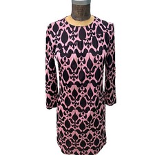 Vintage 1960s Pink  Black Mod Pattern Kimberley Knit Midi Dress Med