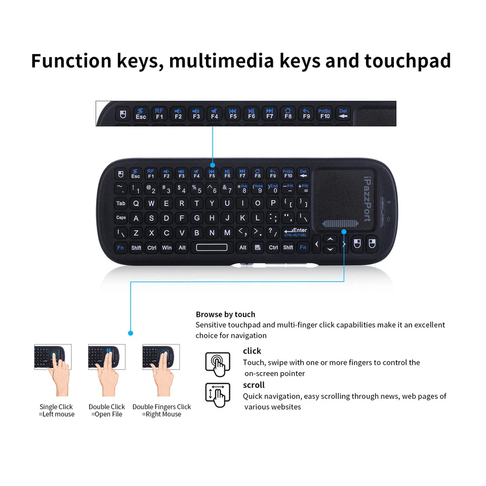 iPazzPort Mini Bluetooth＆2.4GHz Wireless Keyboard with Touchpad Mouse Combo 19SM - Image 4 of 4