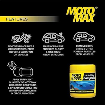 MOTOMAX 2K Rubbing Compound 100G, Pack of 3 | Removes Minor Scratches, Swirl Marks, Paint Defect and Oxidization from Metal Surfaces On Cars, Bike, Yellow MOTOMAX 2K Rubbing Compound 100G, Pack of 3 | Removes Minor Scratches, Swirl Marks, Paint Defect and Oxidization from Metal Surfaces On Cars, Bike, Yellow