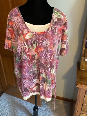 women basic edition multicolor short sleeve top size 2X