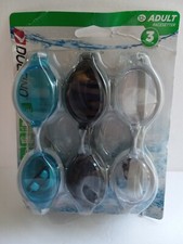 3 Pack Dolfino Pacesetter Silicone Swim Goggles SZ ADULT ages 12 UV Protection