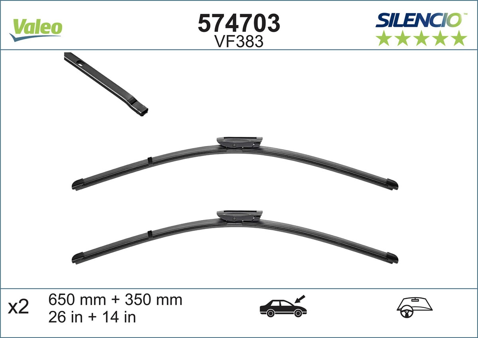 Balai d'essuie-glace 650/350 Silencio X.Trm idéal pour rouler sous la pluie x2