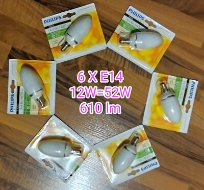 6X Philips Energiesparlampe E14 Softone 12W = 52W 610lm Kerzenform matt warmweiß