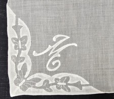 Initial handkerchief M, Vintage hand embroided