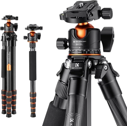 K&F CONCEPT Camera Tripod Carbon Fiber Travel Tripod w/ Ball Head fr DSLR Camera