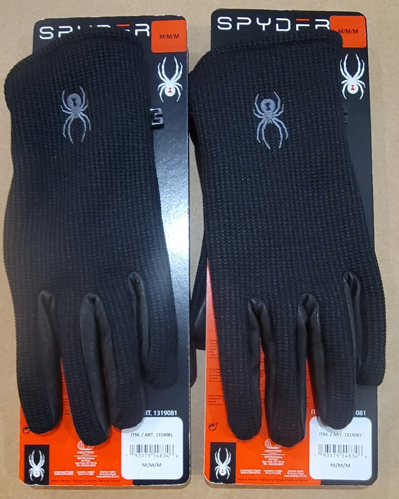Spyder Men's Black Gloves Knit Stretch Fleece Cold Winter Gloves Medium, 2 pack.