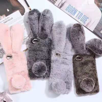 3D warme Plüsch Kaninchen flauschige Handy Hülle Cover für Samsung S9 S10 S20 Note 10 Pro