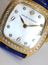 DAVID YURMAN SOLID 18K GOLD THOROUGHBRED DIAMOND CABLE WATCH