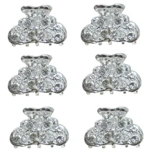 JCGY Set of 6 Mini HairClaws Silver White Sparkly Crystal Bridal Hair Claw 6-1-6