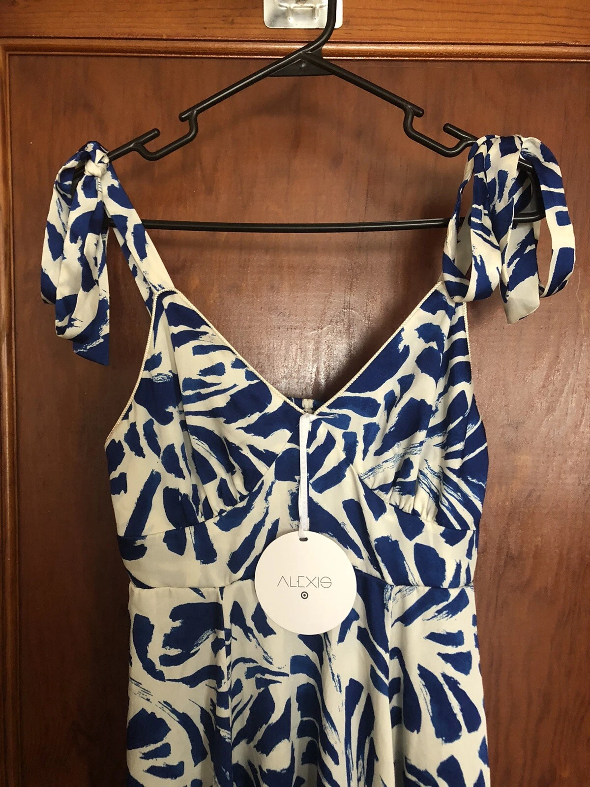 OFF WHITE Alexis XS orlo fazzoletto botanico scollo a V blu bianco sporco