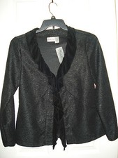 Chico  s 99 Black Textured Talia Ruffle Travel Jacket Size 1 M 8/10 NWT
