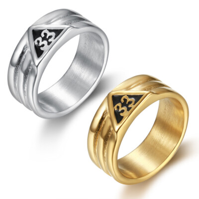 Gold Plated Stainless Steel Mens Scottish Rite 33rd Degree Masonic Ring ...