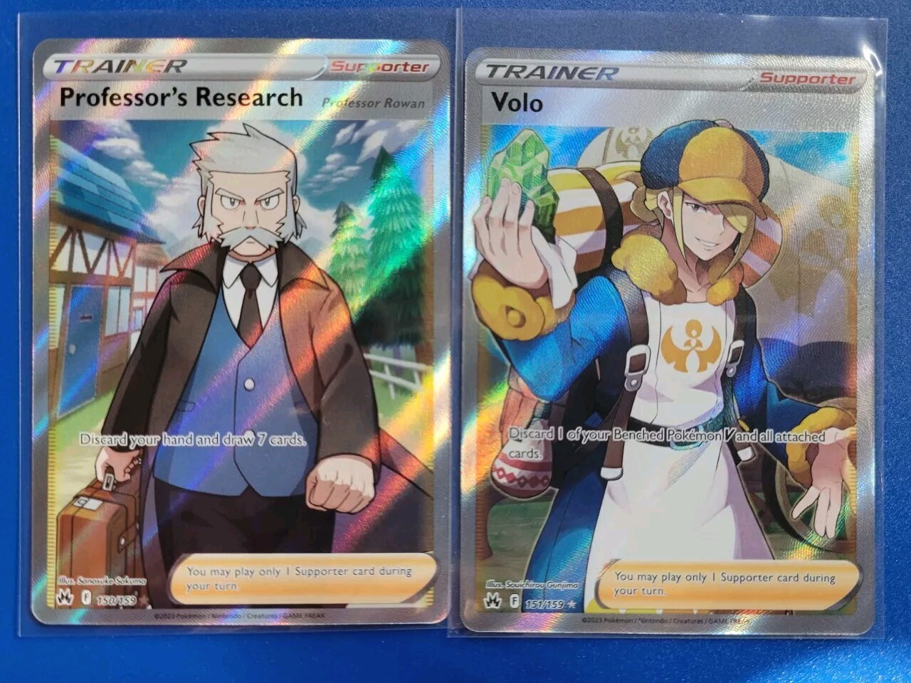 2x Pokémon TCG Crown Zenith: Professor's Research (150/159) + Volo (151/159)-NM