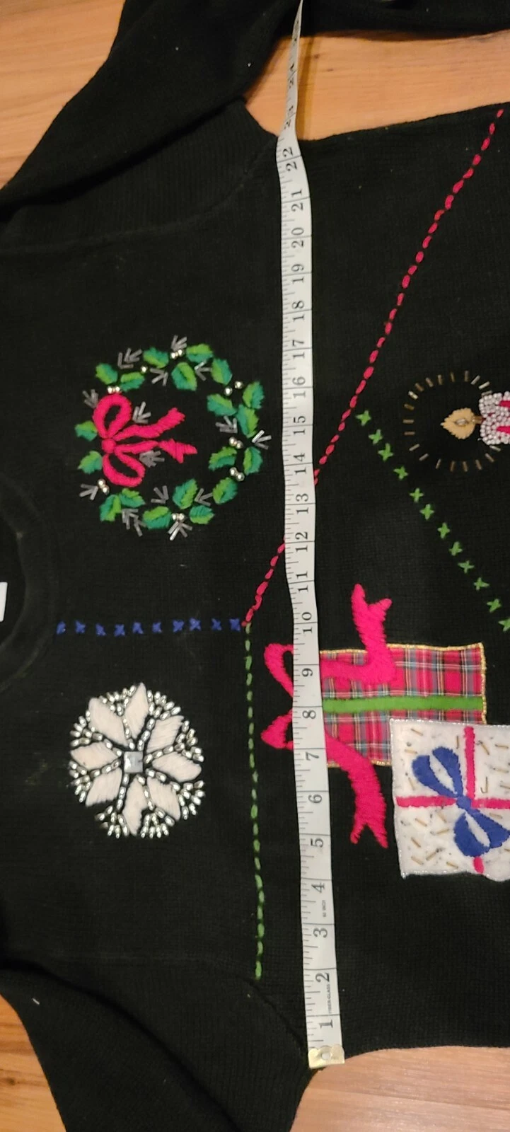 Vintage Ugly Christmas Sweater Sz L Embellished Pullover Festive Party Winner