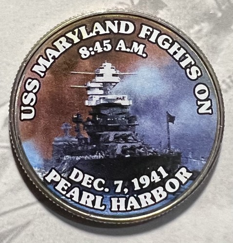 WWII PEARL HARBOR - 2 DIFFERENT COLORIZED KENNEDY HALF DOLLARS MO448 - Picture 2 of 4
