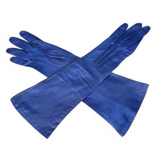 Vintage 13 Elbow Length Blue Kid Leather Women s French Gloves 1950 s Size 6
