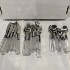Vintage Abbott Collection Clear Lucite Utensil Set Of 27 Knife Fork Spoon