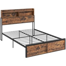 Image of Industrial Double Bed Frame, 4.8FT Steel Bed Base w/ Storage Headboard, Footboar