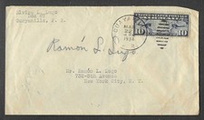 1934 Guayanilla Puerto Rico 10c Map air mail Elvira Lugo to Ramon, New York City